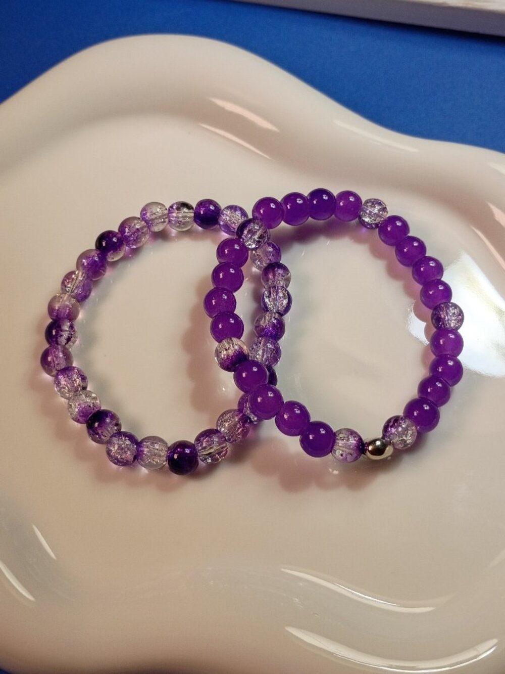 Purple Dreams 2-Piece Kids Bracelet Stack, Handmade Beaded Bracelets, 5 in